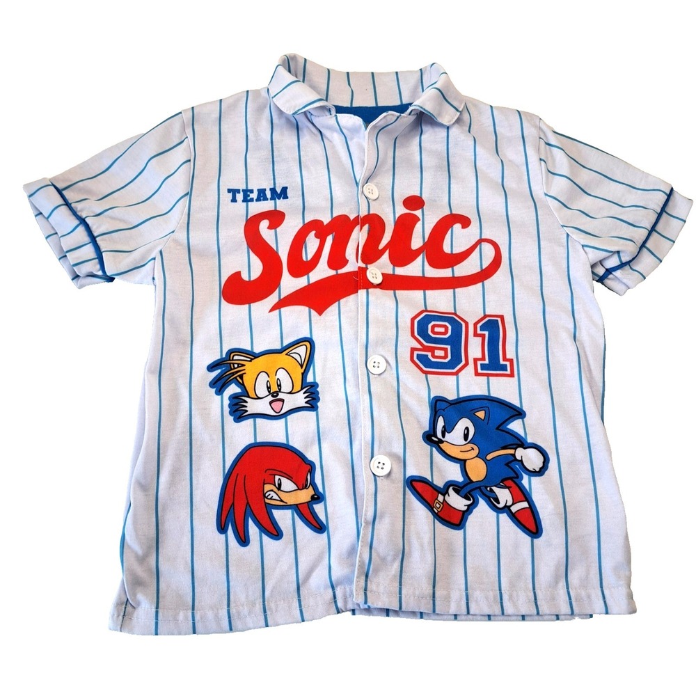 Sonic The Hedgehog Baseball Jersey‎ Top Boys S 6/7 Button Up Video Game
